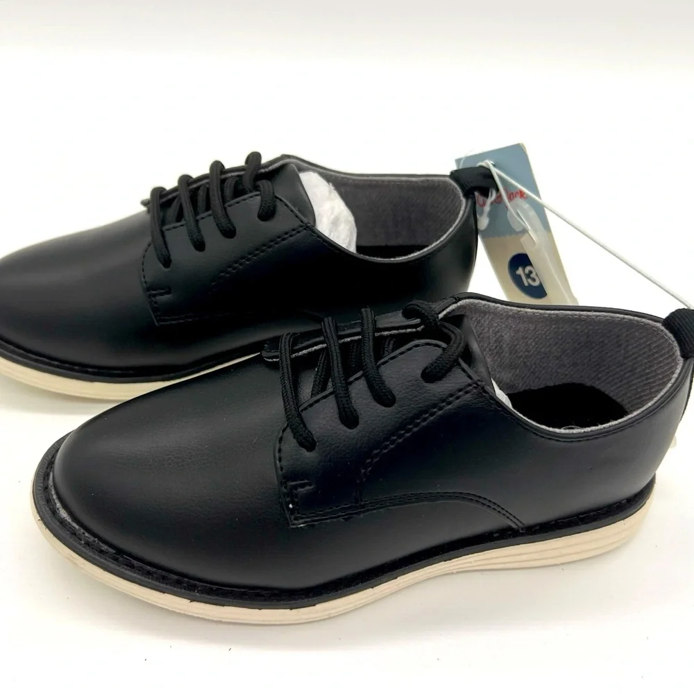 Cat & Jack Black Kids Lace-Up Dress Shoes with Cream Sole